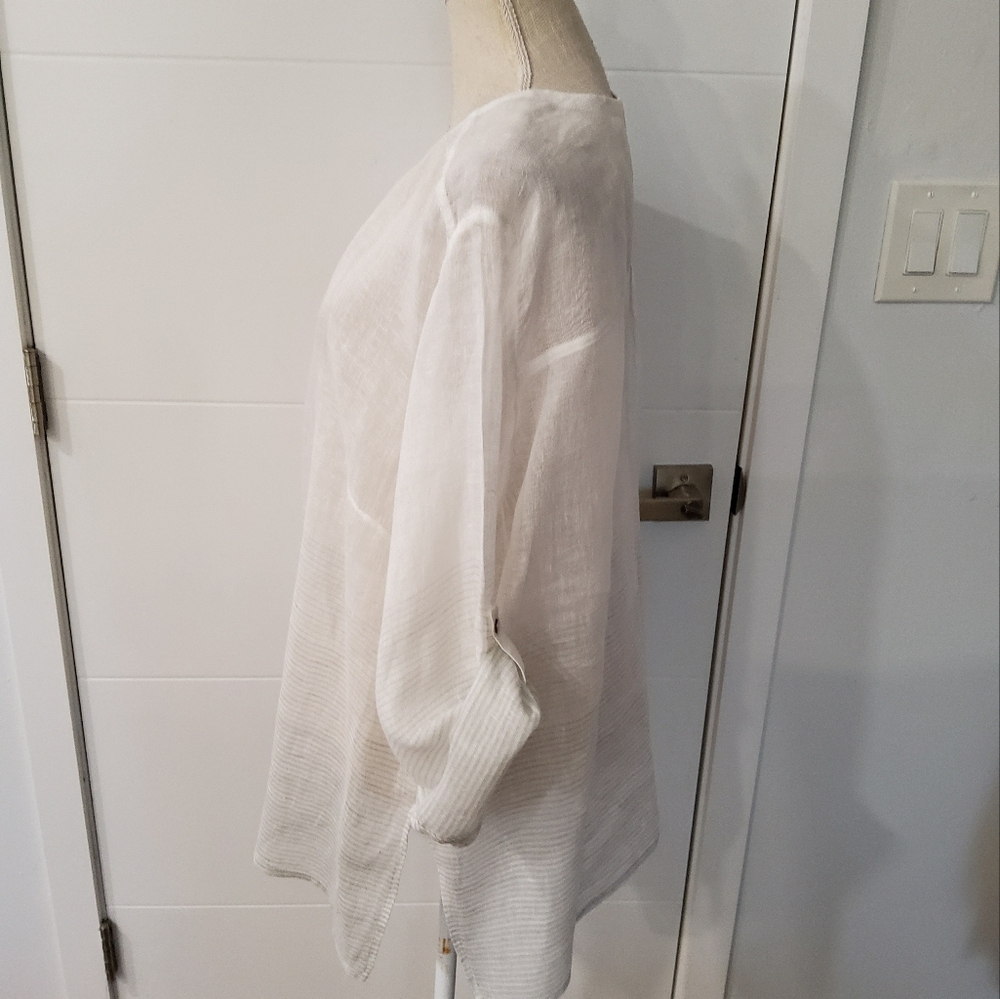 Eileen Fisher Linen White Silver Striped Button-Up Blouse Size 2X - Picture 6 of 12